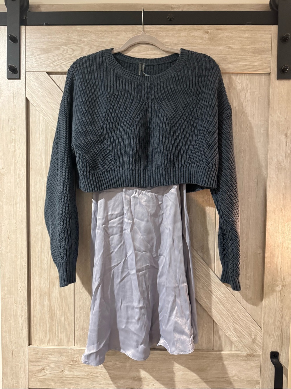 Anthropologie Dark Teal Cropped Ribbed Crewneck Sweater